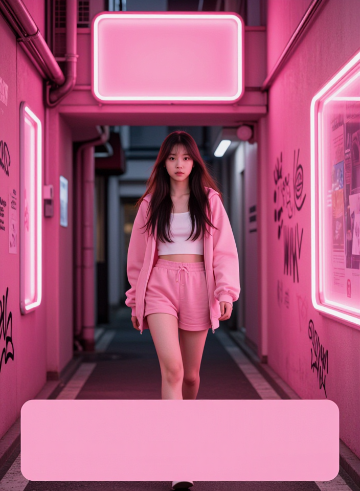 네온 핑크 거리의 소녀